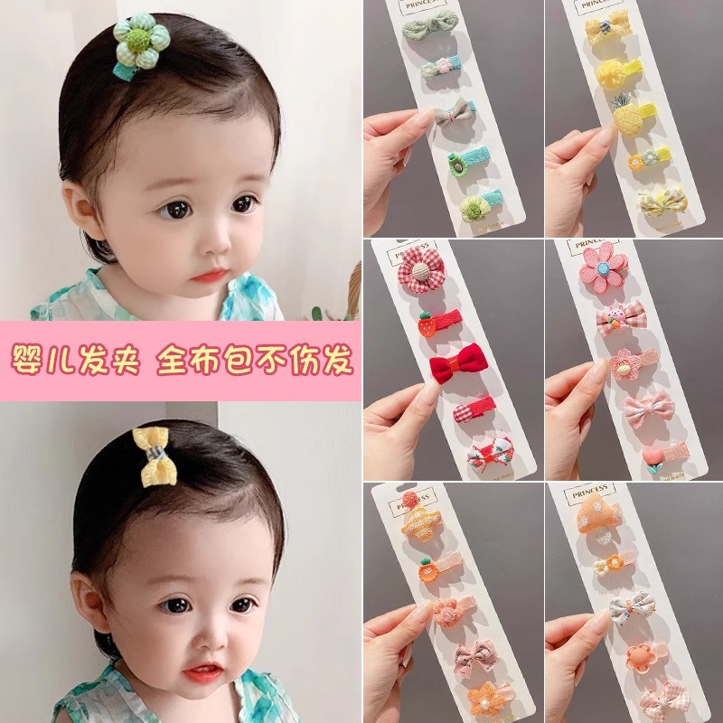 Hermosos clips de cabello de color para niños coreanos de alto nivel sensación de arco de niñas bolsa de tela no daña clips de cabello de bebé