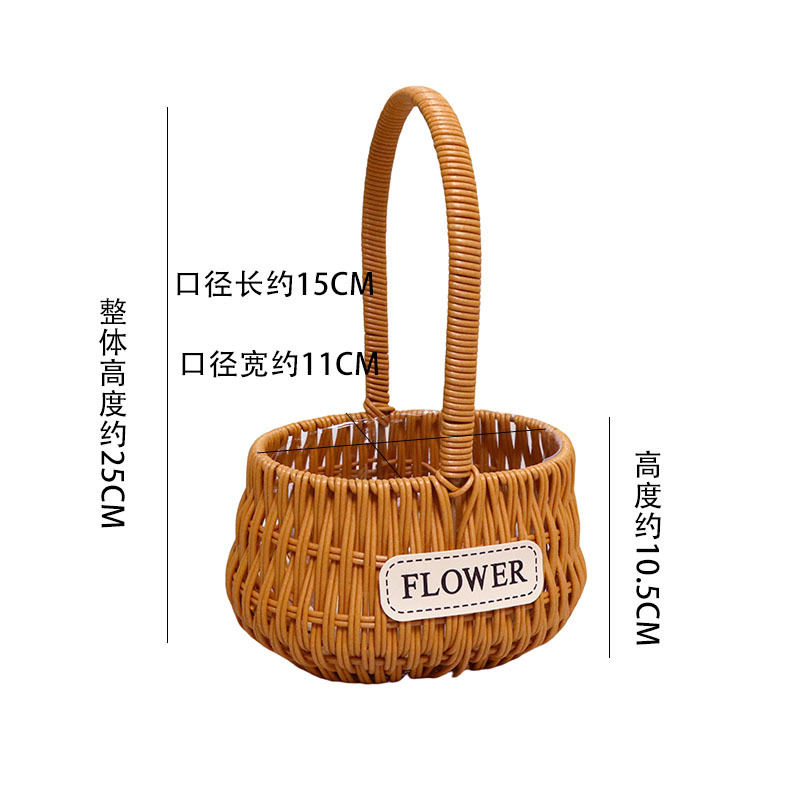 Cestas de mano tejidas a mano de plástico de caña decorativa flor seca canasta de flores portátiles canasta de regalos al por mayor