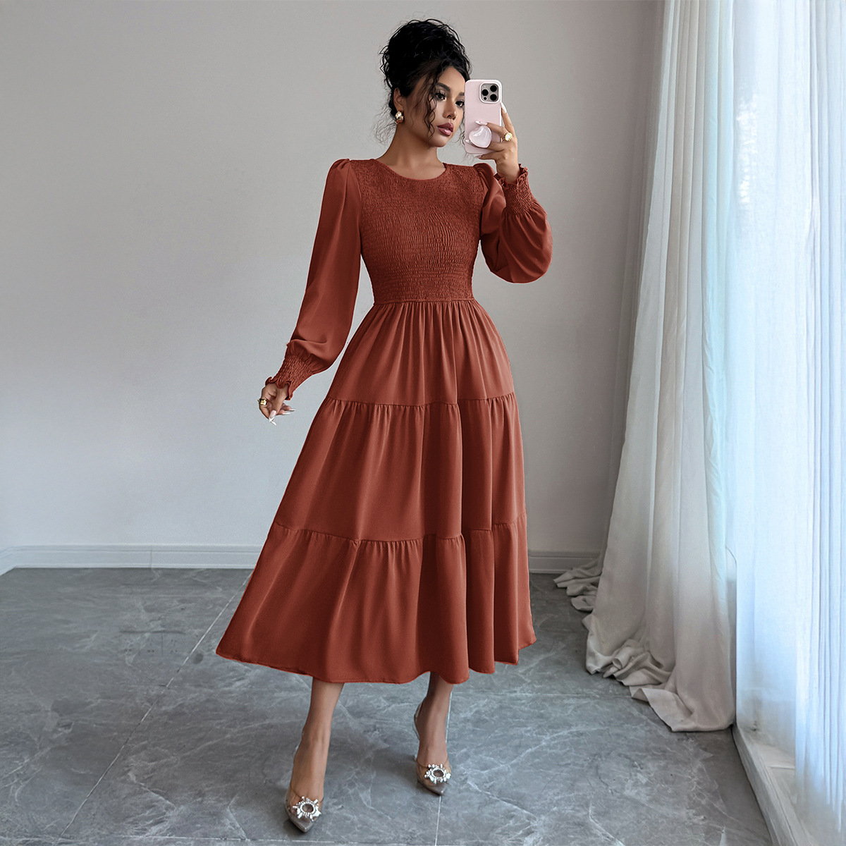 Elegant Long Sleeved Slim Fit Maxi Dress For Women Spring Summer_ecoleips.com