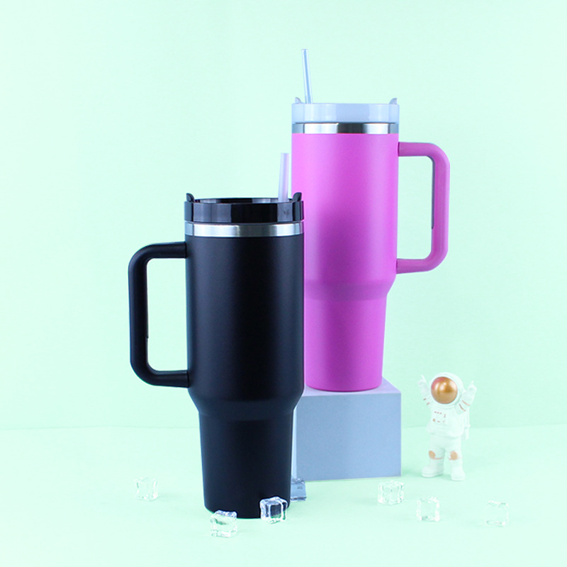 Nuevo acero inoxidable de segunda generación 40oz de gran capacidad taza de coche mango portátil taza de plástico spray coche helado taza transfronteriza