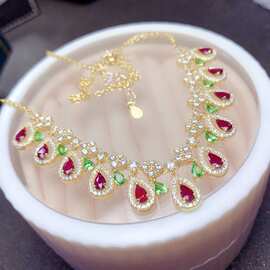 工厂批发爆款天然红宝石项链S925银镶嵌主石3*5热销欧美一件代发