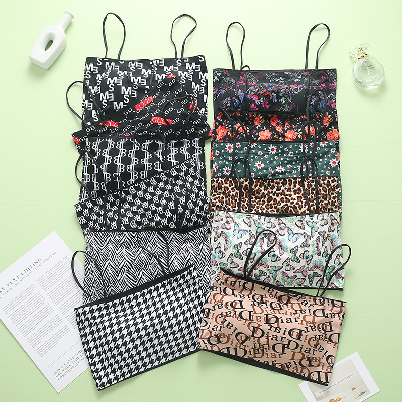 601 Ice Silk Seamless One-piece Adhesive Printing One-character Camisole Vest Women's Underwear Breast Wrapping Bra Youth