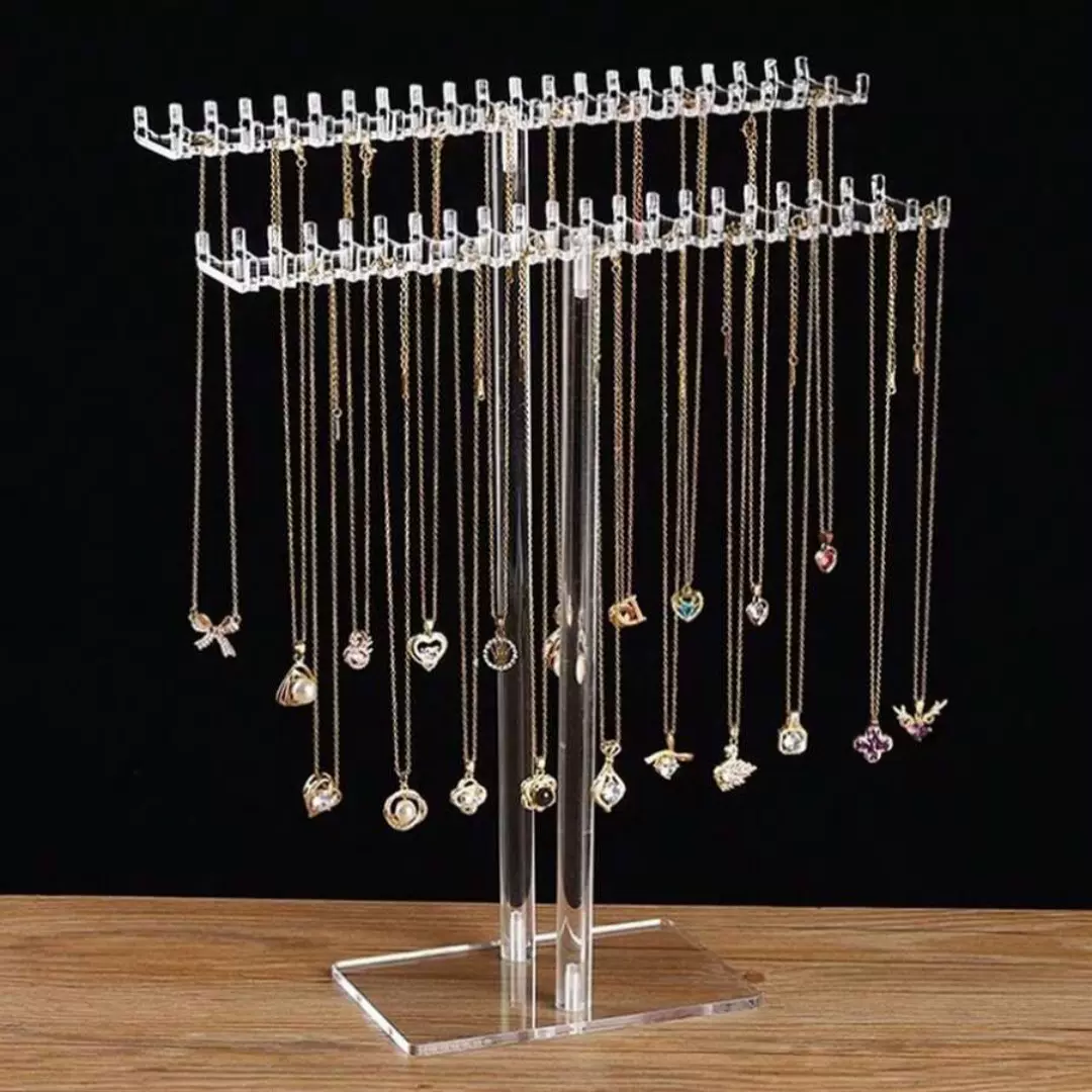 1065号亚克力项链收纳盒透明项链支架珠宝收纳盒展示架带双边挂钩