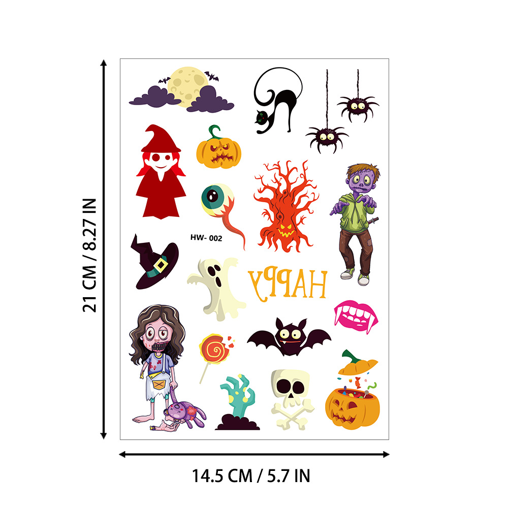 Tatuajes Temporales Infantiles de Halloween de Papel de Transferencia de Agua Impermeables