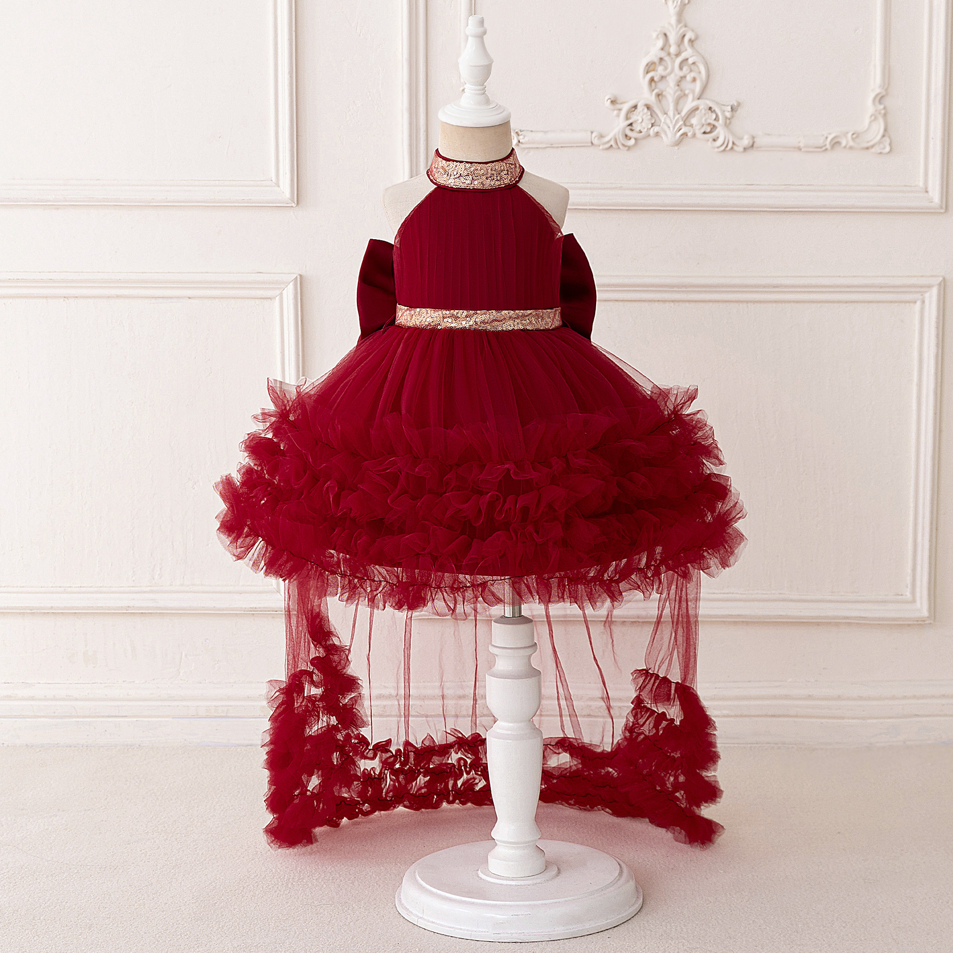 Vestido infantil falda de princesa colgar falda de pastel de pañuelo anfitrión de desfile falda de princesa rasgada hilo desmontable image 10