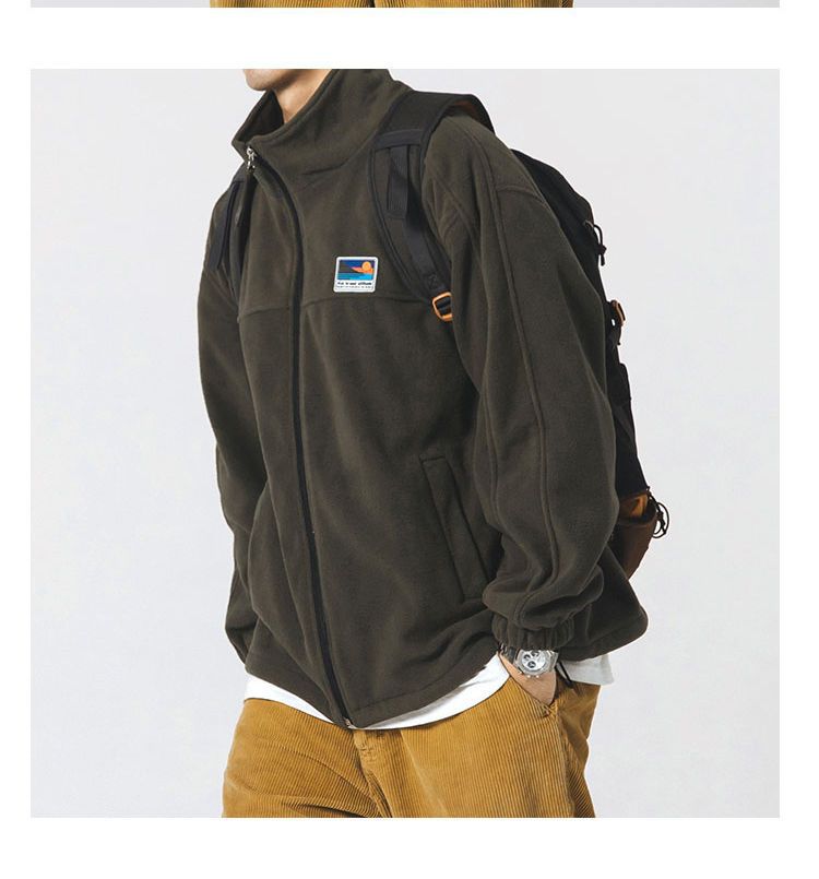 Herren-Fleecejacke mit Stehkragen, Reißverschluss und Sherpa-Futter (Schwarz/Grün/Khaki, M-3XL)_voghion.com