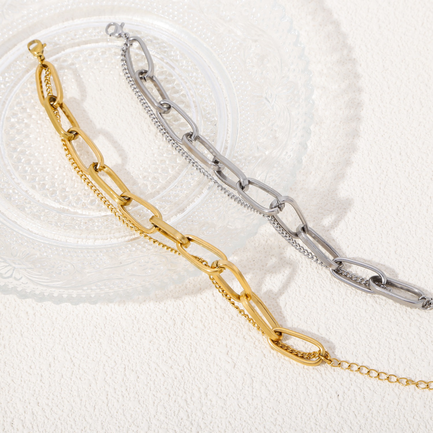 Stone-Free Inlay Material Real Gold Plated Geometric 316 Stainless Steel Streetwear Waterproof Non Tarnish 316 Stainless Steel Chain Bracelet