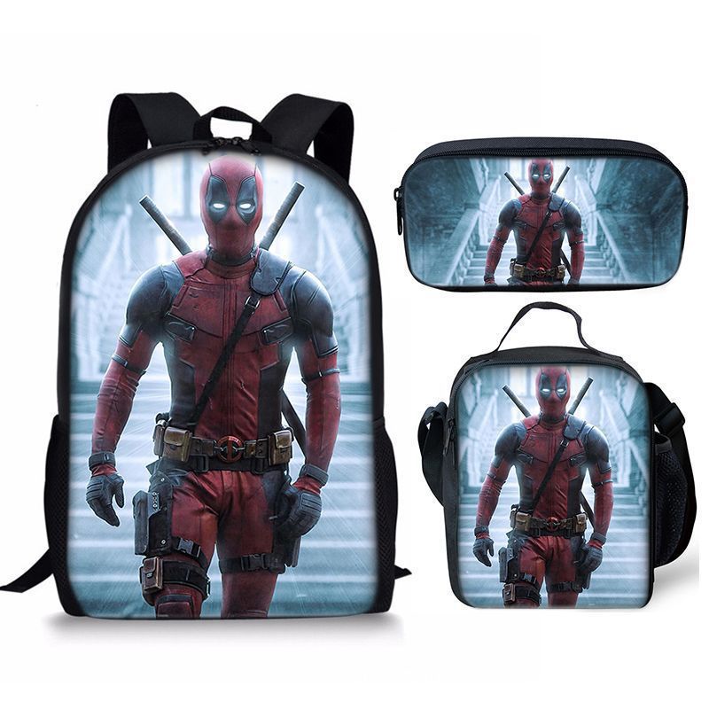 Nuevo deadpool Deadpool paquete de comida de tres piezas bolsa de lápices estudiante mochila de bebé Amazon lindo todo fósforo portátil