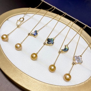 Original Edison thick gold pearl pendant + abalone mother shell freshwater Nanyang Gold pearl color adjustment necklace wholesale