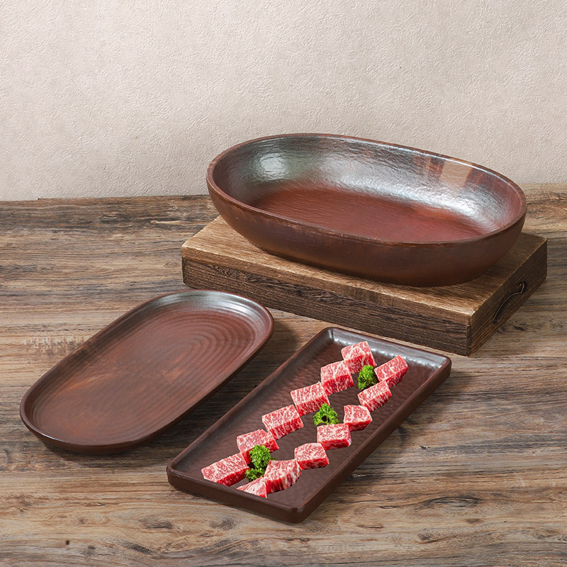 Internet-famous mountain and countryside hot pot restaurant's dish set, beef shabu-shabu plate, mountain-style vegetable three-crisp platter, melamine plate Internet-famous mountain and countryside hot pot restaurant's dish set, beef shabu-shabu plate, mountain-style vegetable three-crisp platter, melamine plate