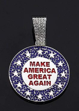 Ожерелье, хип‑хоп подвес с полным инкрустацией «MAKE AMERICA GREAT AGAIN», золото/серебро, опция 18" кубинская цепь