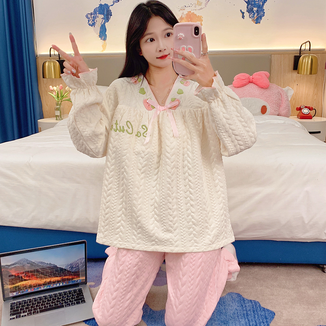 잠옷 밖에서 착용 할 수 있습니다 여성 가을과 겨울 공기면 따뜻한 V 목 풀오버 인터 레이어 귀여운 홈 의류 재고 도매