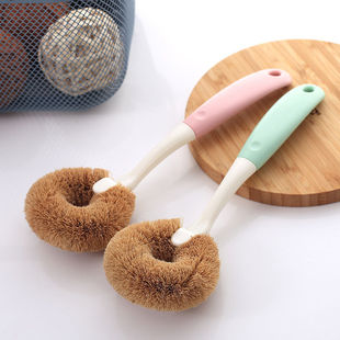 New coconut brown pot brush non-stick pot brush non-stick oil washing pot brush not hurt pot pot brush long handle cleaning brush