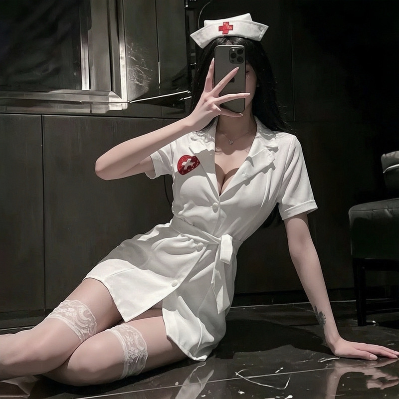 Halloween cosplay sexy nurse uniform erotic lingerie for women, deep V bodysuit, pure desire style role-playing outfit Halloween cosplay sexy nurse uniform erotic lingerie for women, deep V bodysuit, pure desire style role-playing outfit