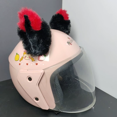 Motosiklet dəbilqələri: Color Matching Plush Cat - three-dimensional-black-red-tip-cat-ears
