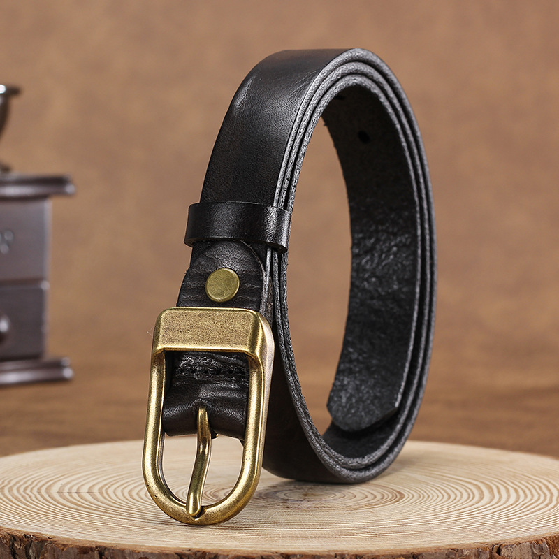 2.5cm Wide Vintage Distressed Decorative Belt Unisex Genuine Cowhide Leather Fashion Versatile Belt - Thumbnail 6
