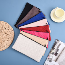 跨境多颜色可选欧美尺寸编织纹皮革PU钱袋票据袋现金袋化妆包笔袋