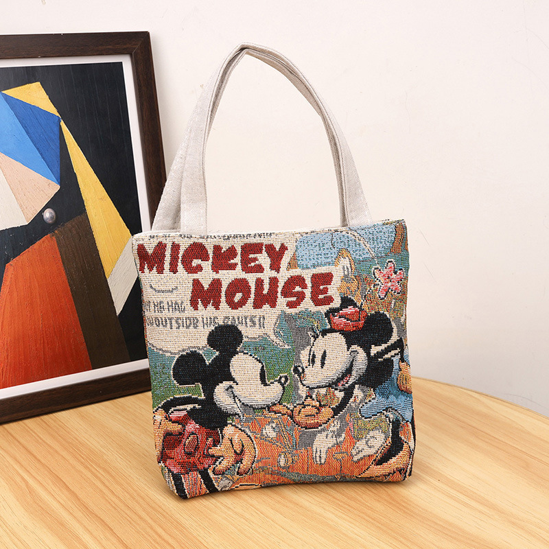 新しい小さな両面パターン漫画ハンドバッグママハンドバッグジャカード刺繍ミッキー KT 猫小さなバッグ|undefined