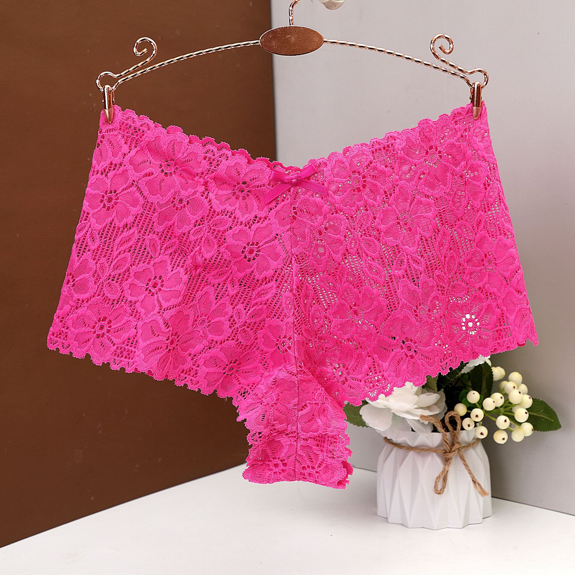 Calzoncillos boxer de encaje para mujer calzoncillos sexy jacquard hueco mujeres puro deseo ropa interior anti-caída bragas de fondo mujeres 6838