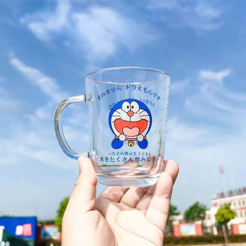 Children's Cartoon Glass Mug, 401–500 ml, Glass Straw & Dustproof Lid, Handle
