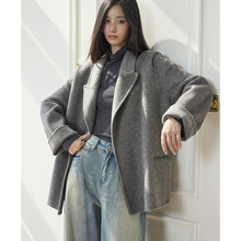 【盛都】25秋冬新款纯手工双面呢羊毛外套女短款系带西装领大衣