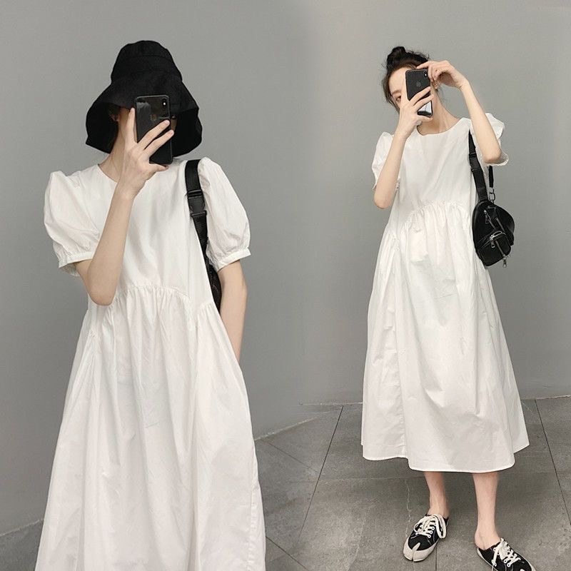 Simple Dress for Women, Summer 2026 New Style, Puff Sleeves, Plus-Size, Flattering, Slimming, Versatile Dress for Slightly Chubby Girls