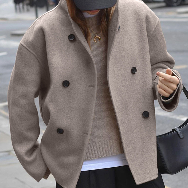 Women's Double-breasted Wool Blend Trench Coat Oversized Chic_voghion.com