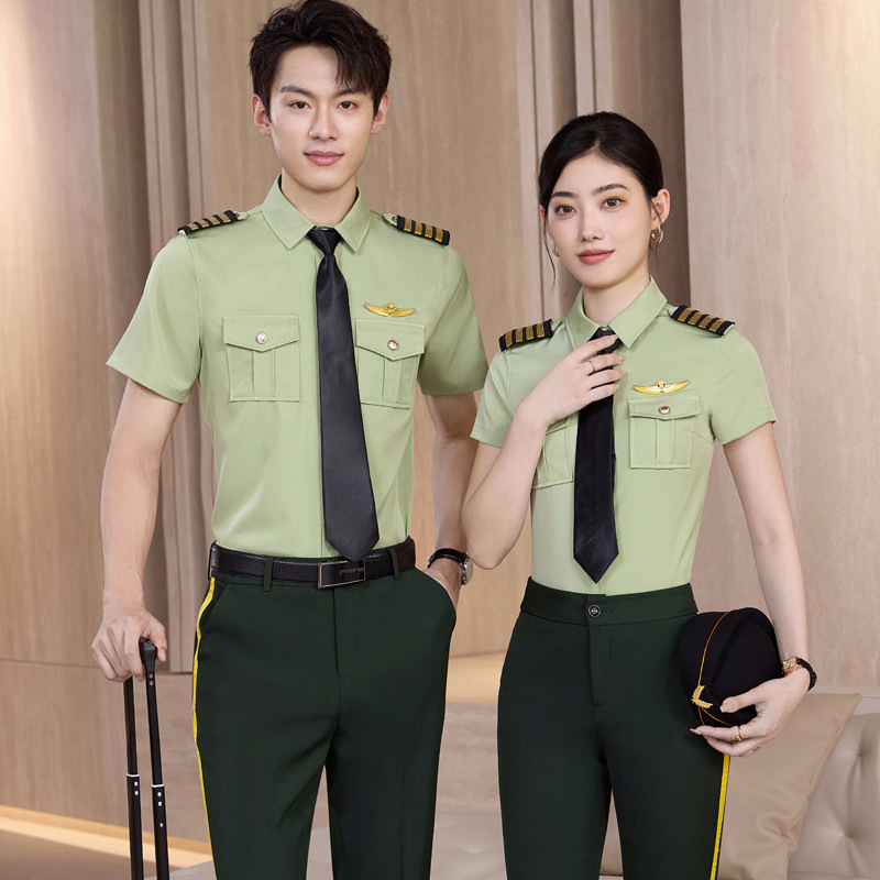 Men's and Women's Aviation Shirts, Short-Sleeved Summer Performance Outfits for Military Bands, Flight Attendant Uniforms, and Navy Work Uniforms Men's and Women's Aviation Shirts, Short-Sleeved Summer Performance Outfits for Military Bands, Flight Attendant Uniforms, and Navy Work Uniforms