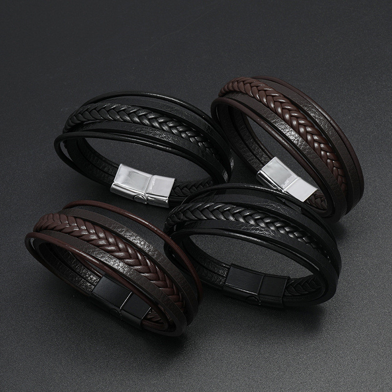Herren Leder geflochtenes Armband Magnetarmband Retro Schmuck Armband_voghion.com