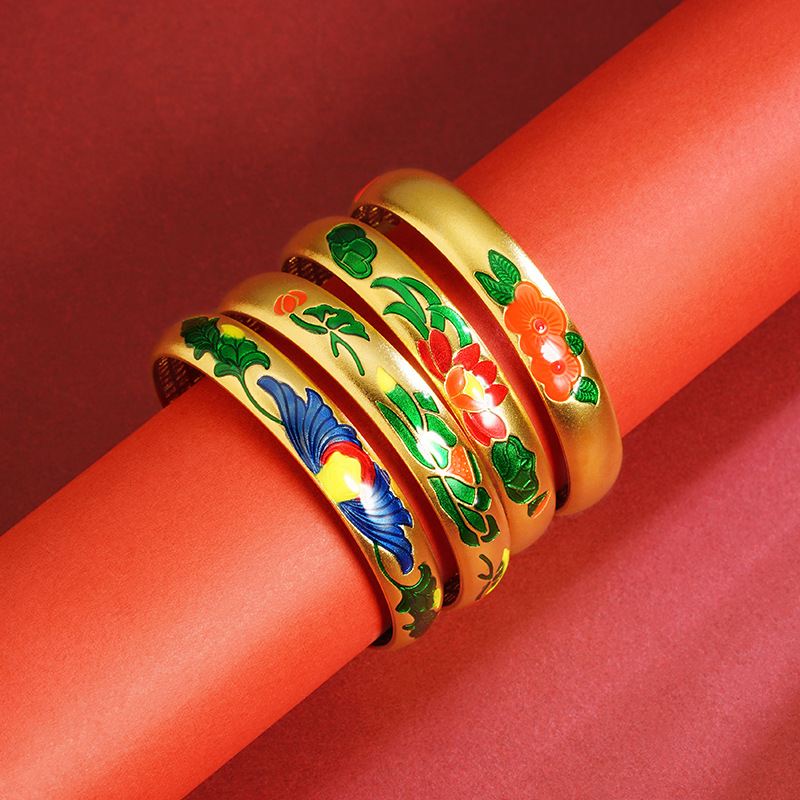 Viejo oro vietnamita goteo de oro loto pulsera abierta retro loto chino flores de viento joyas fabricantes al por mayor