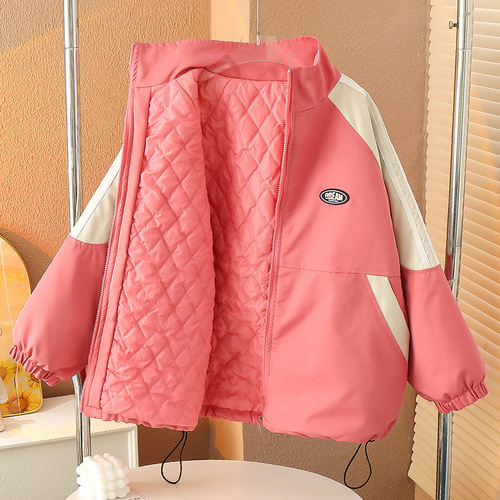 Girls 2024 winter new style quilted thickened jacket mountaineering jacket sports splicing outdoor warm and fat