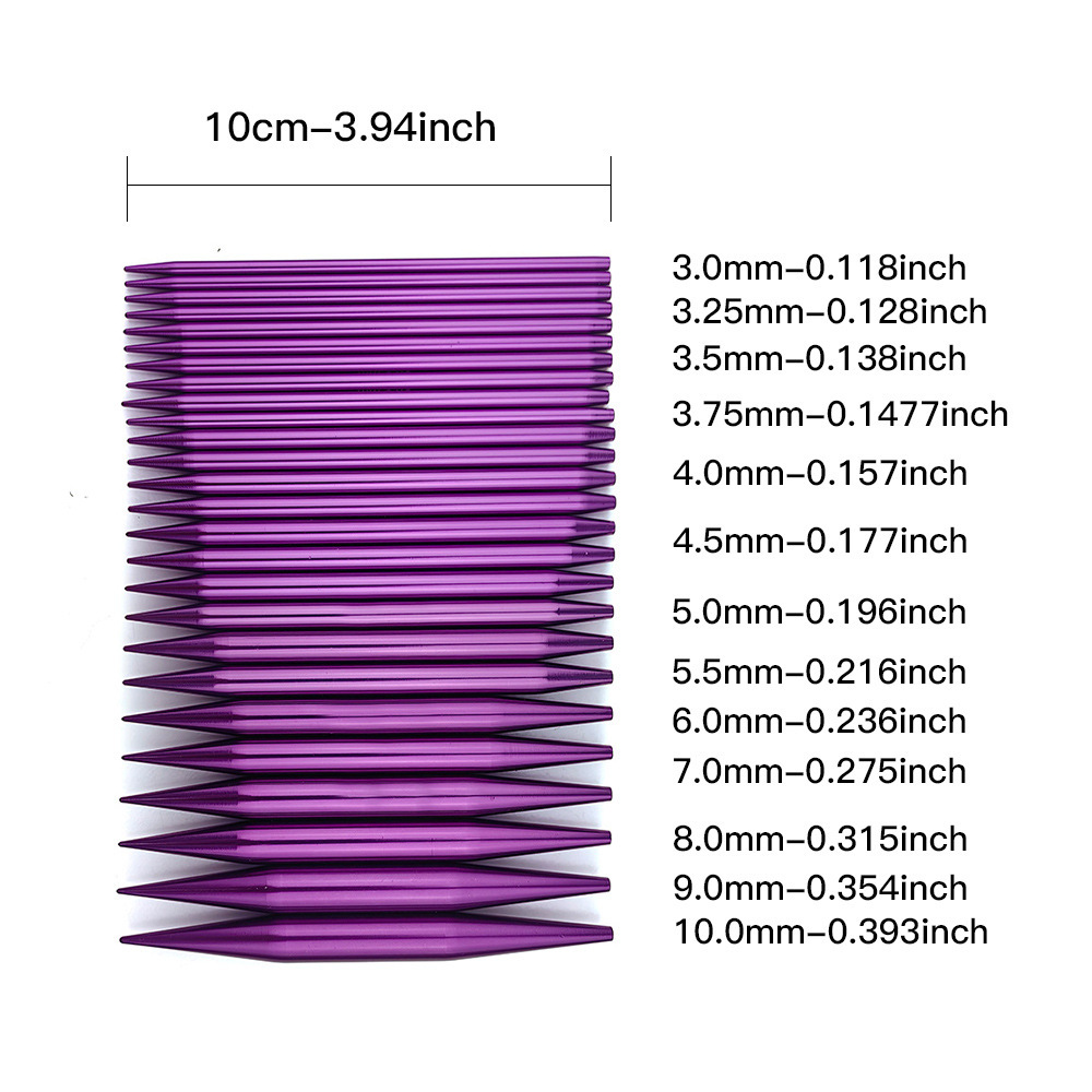 Agujas de suéter transfronterizas de aleación de aluminio púrpura desmontables set de aguja de anillo 100MM longitud un conjunto de 13 tarjetas de pago