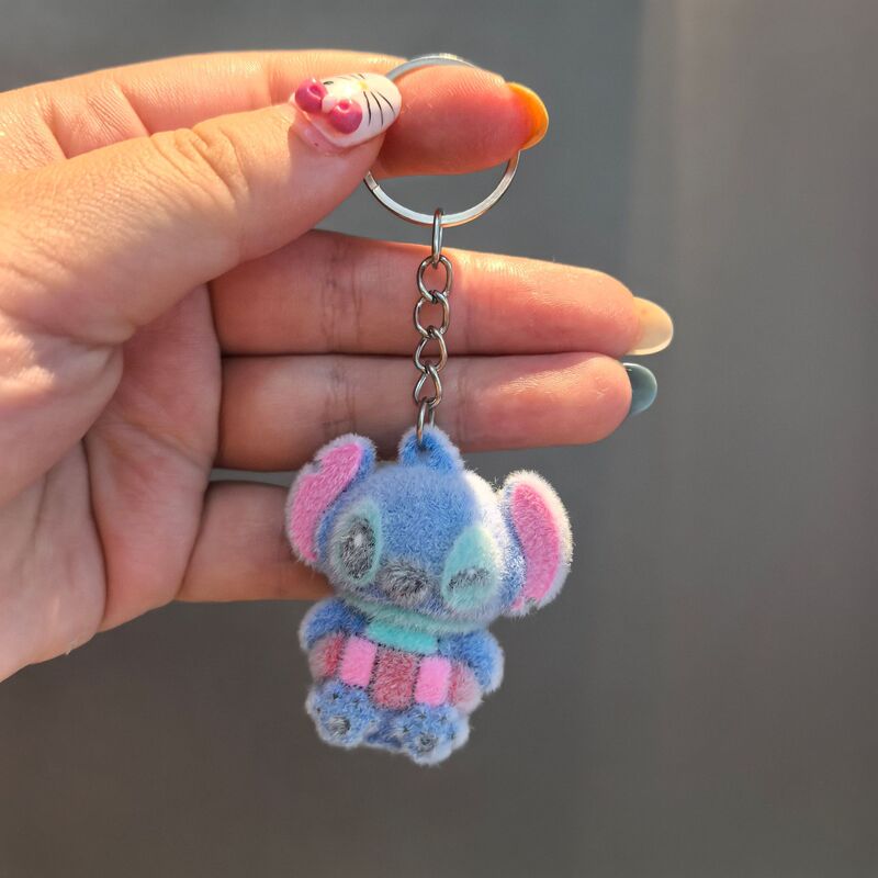 漫画ステッチキーホルダーペンダント立体植毛クマ人形車のキーホルダーバッグペンダント小さなギフト|undefined