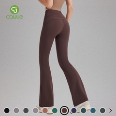 女性用の新しい抗菌ヨガフレアパンツ、ライクラハイウエスト、スリムフィット、ヒップアップワイドレッグパンツ、無地スポーツ、ややフレアフィットネスパンツ