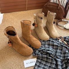 软皮版~2025秋冬新款女内增高马丁靴侧拉链水钻短靴百搭休闲女靴