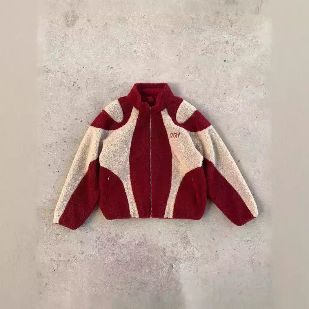 Men's Clothing Contrast Color Lapel Men's And Women's Polar Fleece Zipper Letter Embroidery Warm_voghion.com