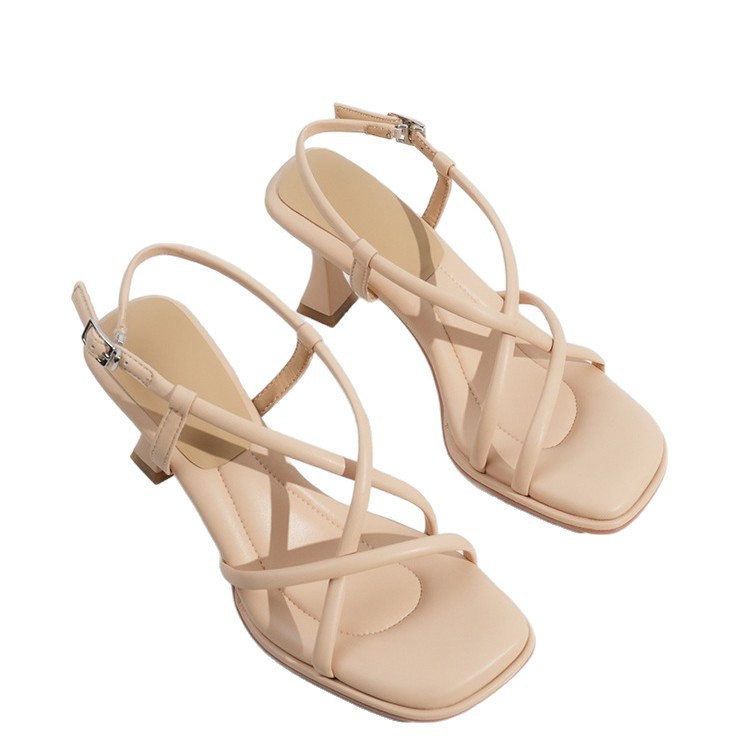 French-style Cross-strap Square-toed Sandals, 2025 Summer New Model, Elegant High-heeled Shoes, Versatile Stiletto Heels To Match SkirtsF_voghion.com