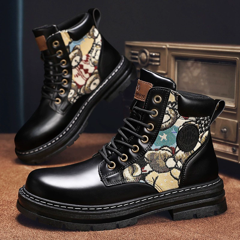 Martens, high demi-season fleece boots platform English style, British style