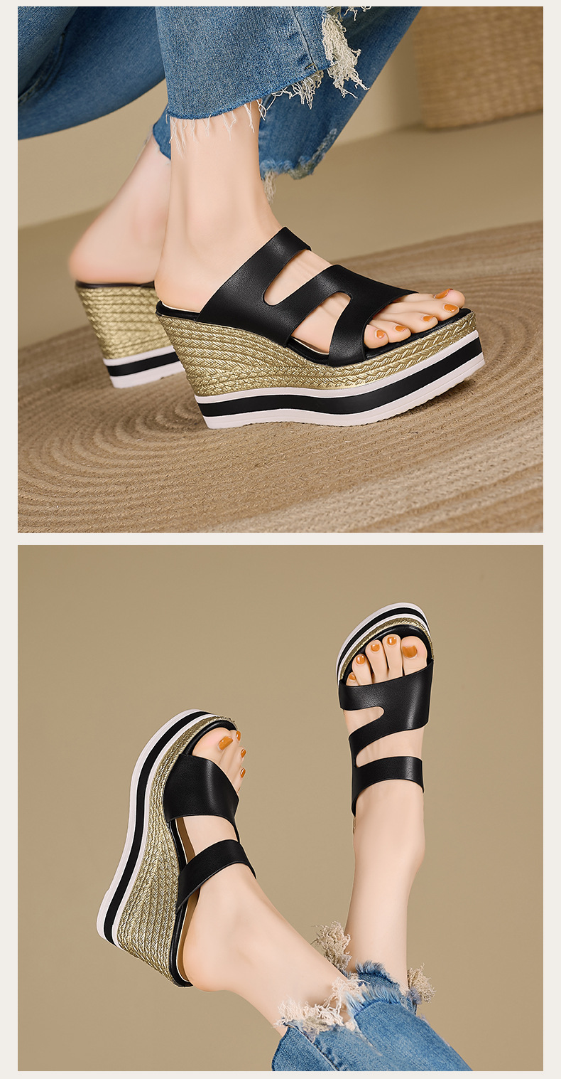 Sandal cao gót nữ hở mũi đế xuồng 10 cm — đen chi tiết 10