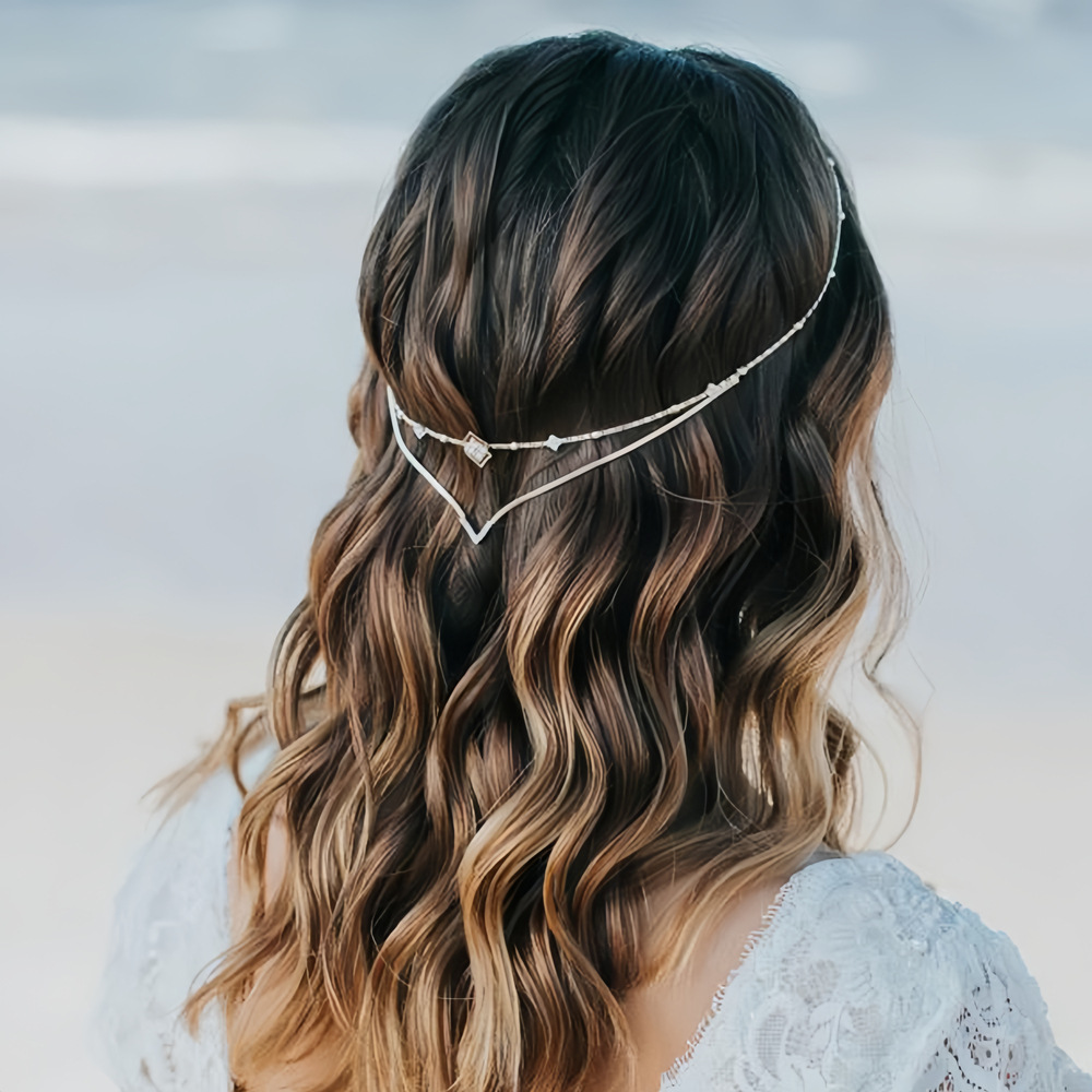 Cross-border New Indian Traditional Double-layer Head Chain European and American High-end Bride Rhinestone Hair Chain Hair Accessories