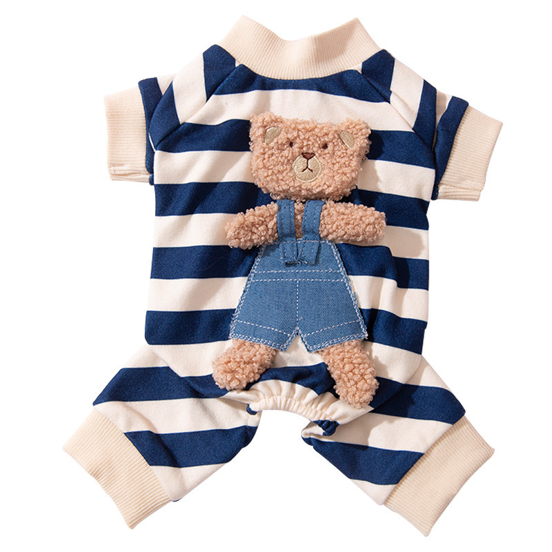 Lindo oso rayas de cuatro patas ropa para el hogar Gato Azul muñeca de tela gato primavera y otoño gatito fino leche perro mascota ropa de gato