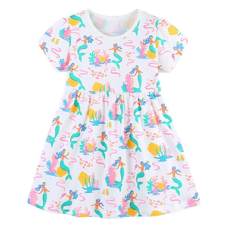 Faldas de verano nuevas para niños al por mayor estilo europeo y americano faldas de princesa con estampado de dibujos animados para niñas pequeñas vestidos de algodón para niñas