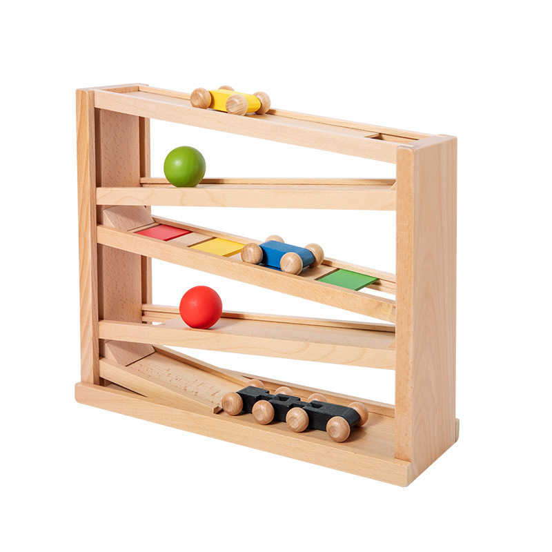 Noria de manivela de madera, material didáctico Montessori, rastreador visual, reconocimiento de color, pista de bolas, bloque de construcción, juguete, juego interactivo