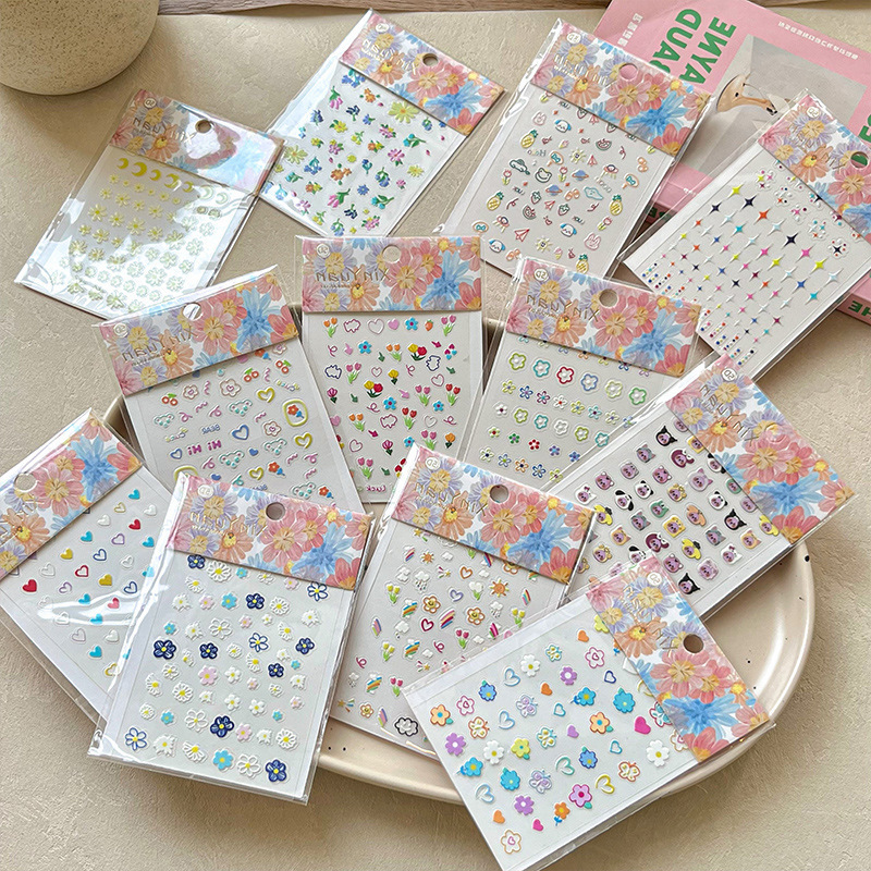 5D relief three-dimensional nail stickers childlike expression nail art stickers girls cute stickers diy graffiti relief stickers