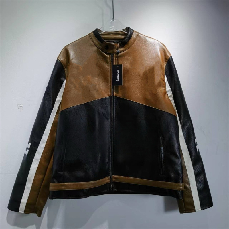 跨境美潮原创设计加工美式宽松版型皮衣机车服重工刺绣男女同款潮|undefined