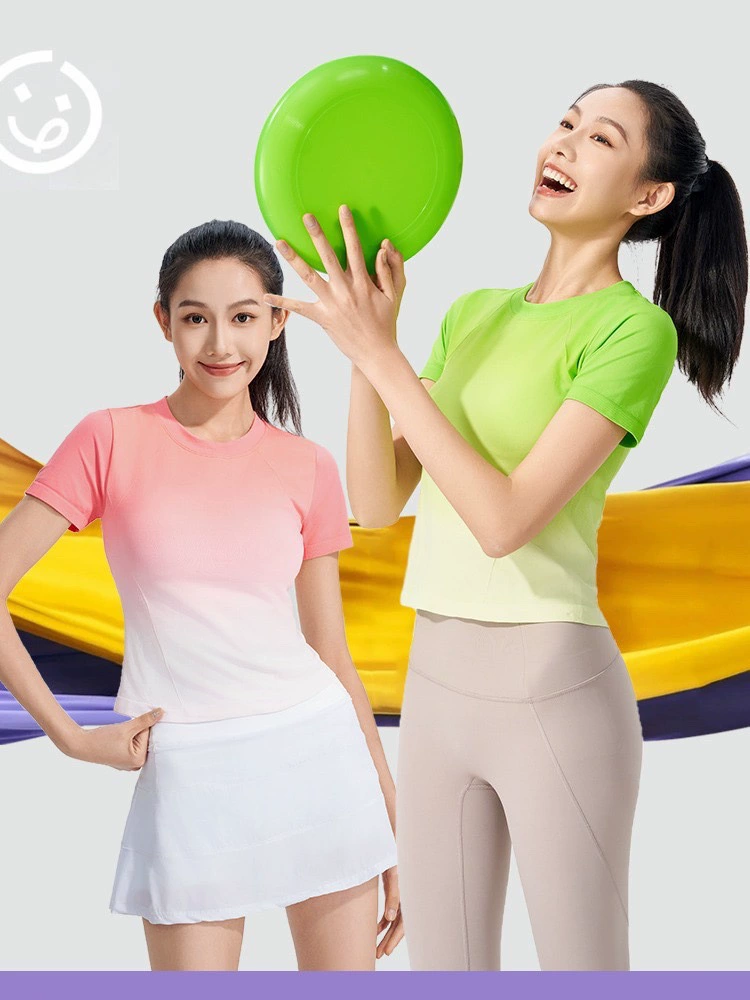 2024 новый летний стиль, градиент цвета, высококачественные топы с короткими рукавами, быстросохнущие футболки, одежда для бега, спорта, фитнеса, йоги для женщин