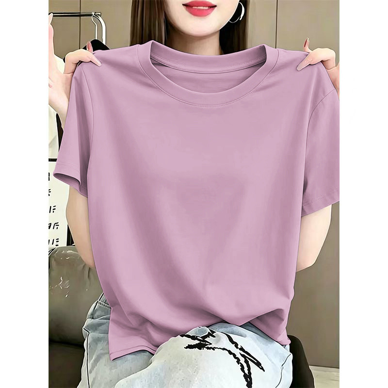 Cotton T-Shirt Short-Sleeve T-Shirt for Women, Summer Plus Size for Plus-Size Moms, Loose Fit, Regular Shoulder, Slimming, Solid Color Top
