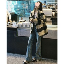 复古格子毛呢外套女秋冬新款宽松显瘦气质西装中长款加厚呢子大衣