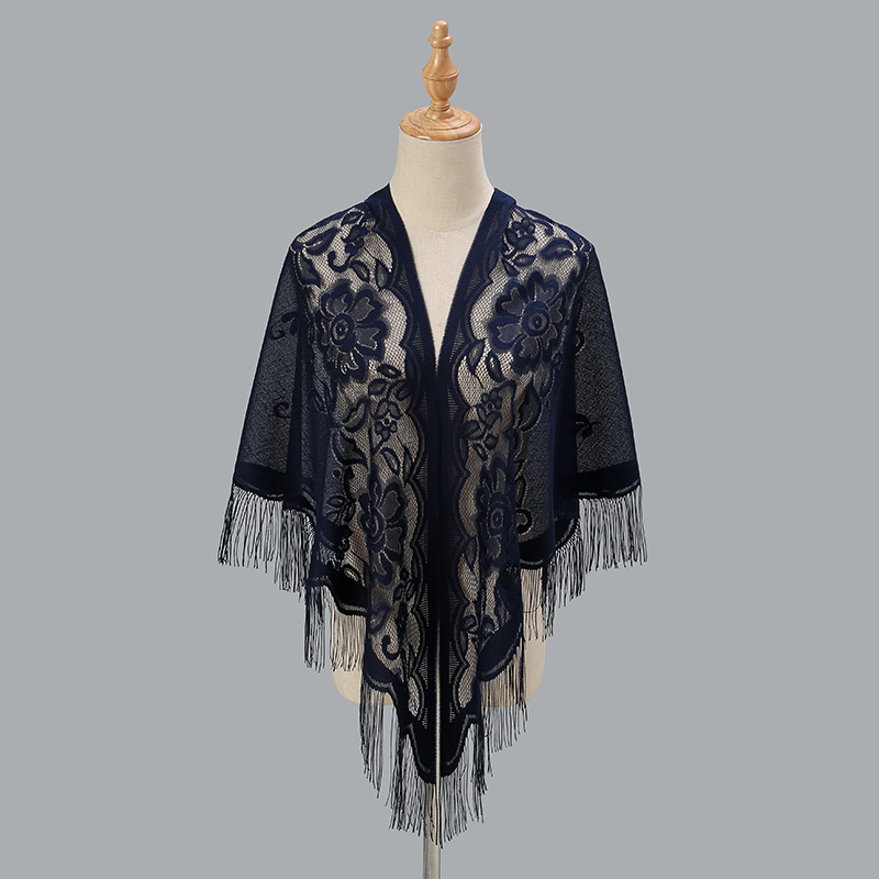 Solid color breathable lace scarf with tassels