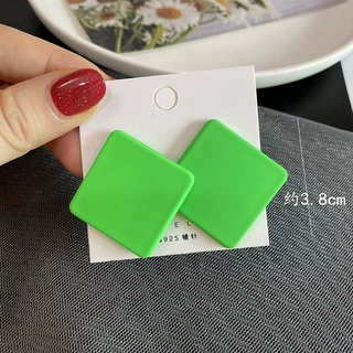 新款几何方形彩色耳钉橡皮漆耳环简约时尚亚克力个性糖果色耳饰品